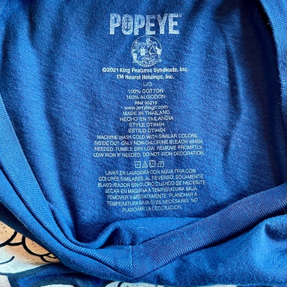 Blue Popeye Graphic V-Neck Tee Large - Picture 4 of 6